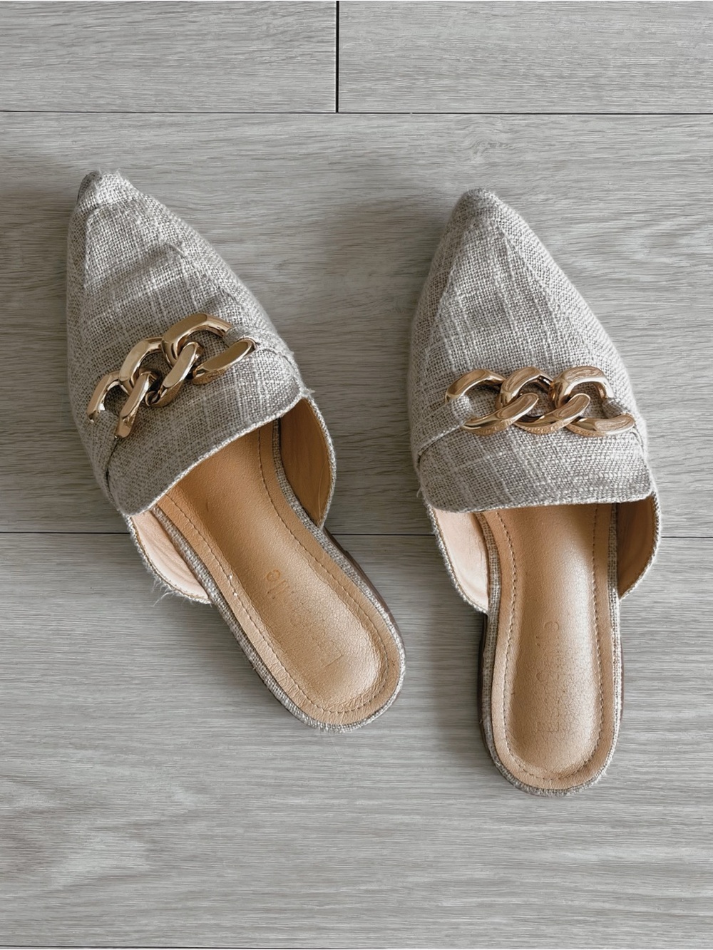 Beige Loafers with Faux Gold Chain